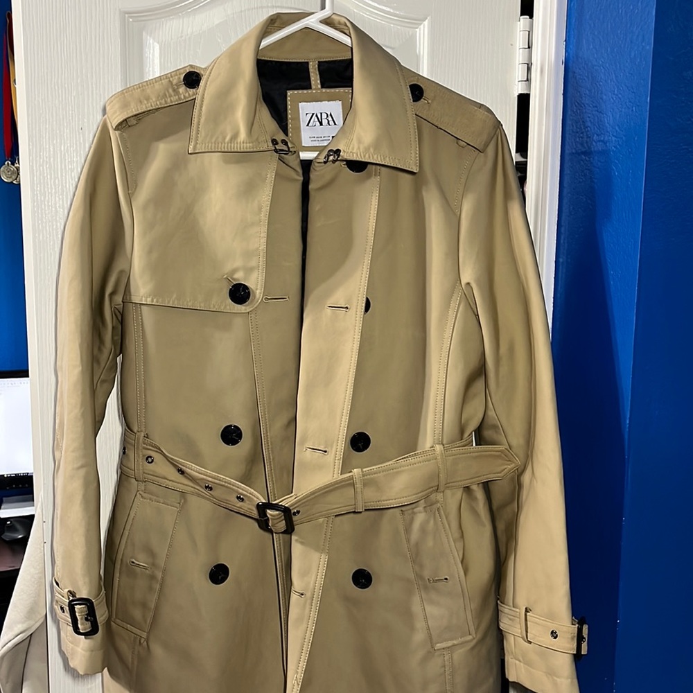 Mens Tan Khaki Trench Coat Zara Size S